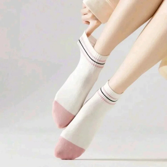 5 pair set pink light weight women's ankle socks black white pink casual dress - Picture 5 of 7
